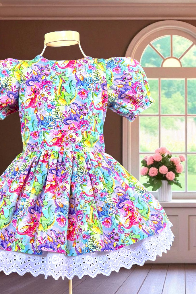 Puff Sleeve Anglaise Dress
‘Dragons’ 
OOAK ~ Sz 2