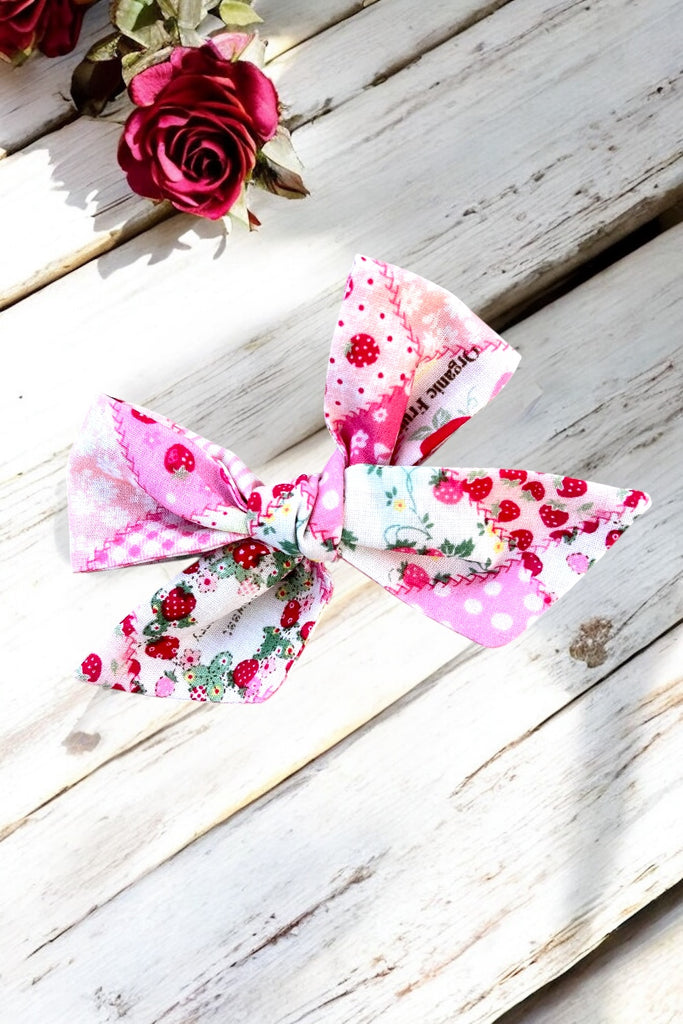 Pinwheel Bow Clip |  Strawberry Patchwork in Pink
