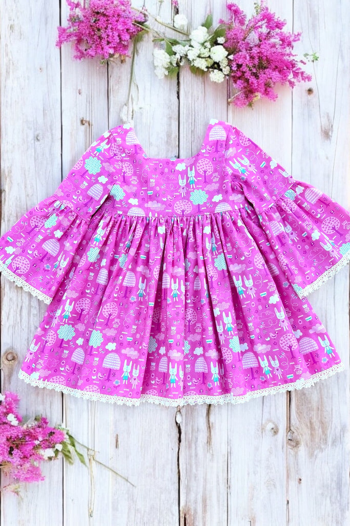 Boho Easter Dress ~ Sz 5 | The Great Hunt in Pink | From the Spring Bunny Fun Collection by Stacy Iest Hsu for Moda Fabrics