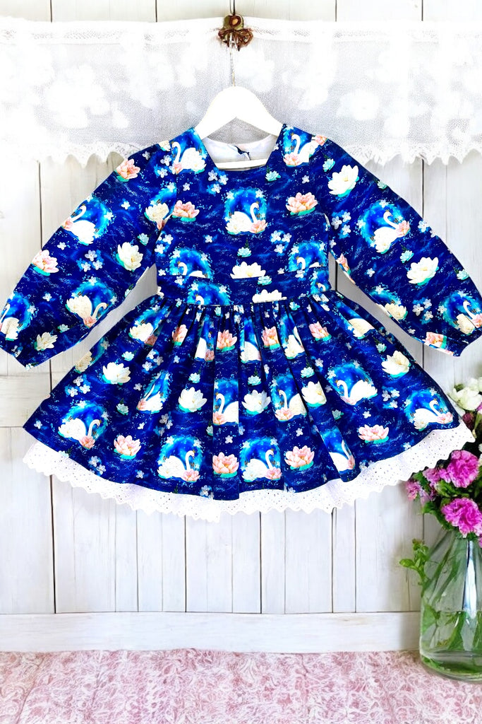 Long Sleeve Anglaise Dress | ‘Swan Queen’ ~ Sz 5