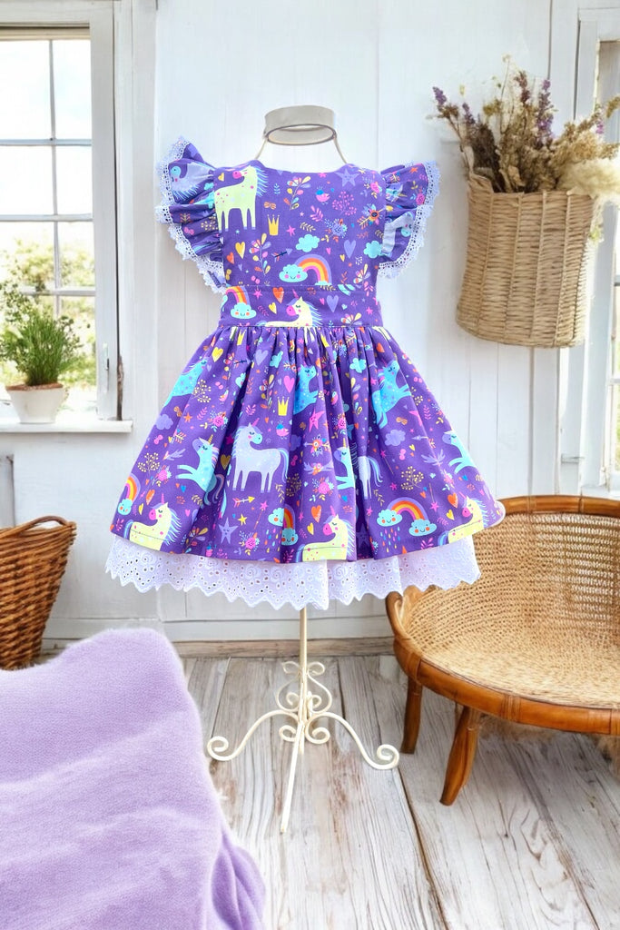 Charlotte Emma Dress | Enchanted Unicorns (Purple)