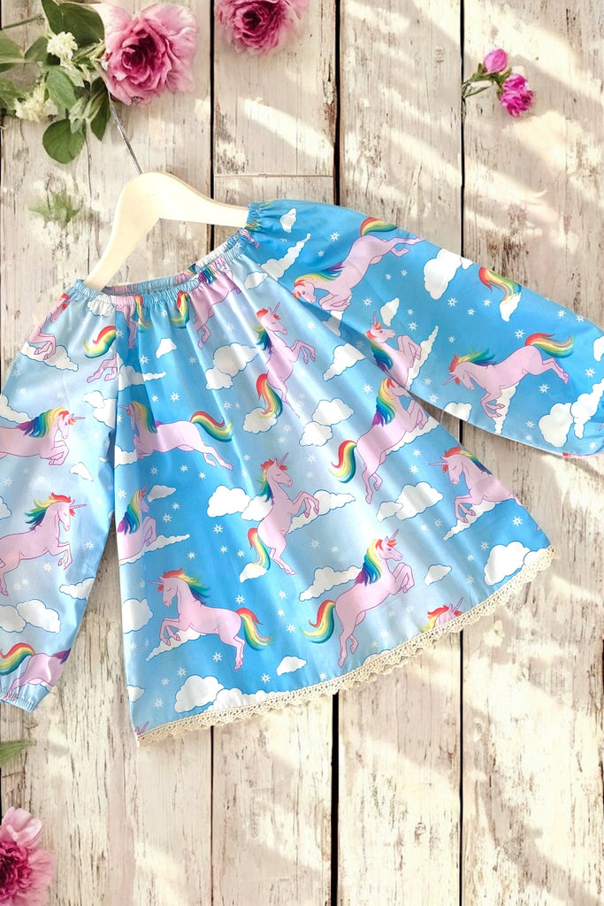 Long Sleeve Seaside Top | ‘Rainbow Unicorns’ | 1x Sz 5, 1x Sz 6