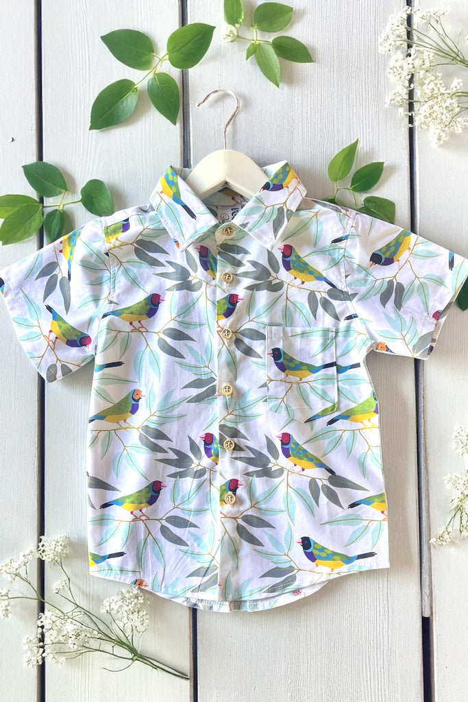 For Samara ~ Sz 5 | Button Shirt 'Finches'  By Jocelyn Proust