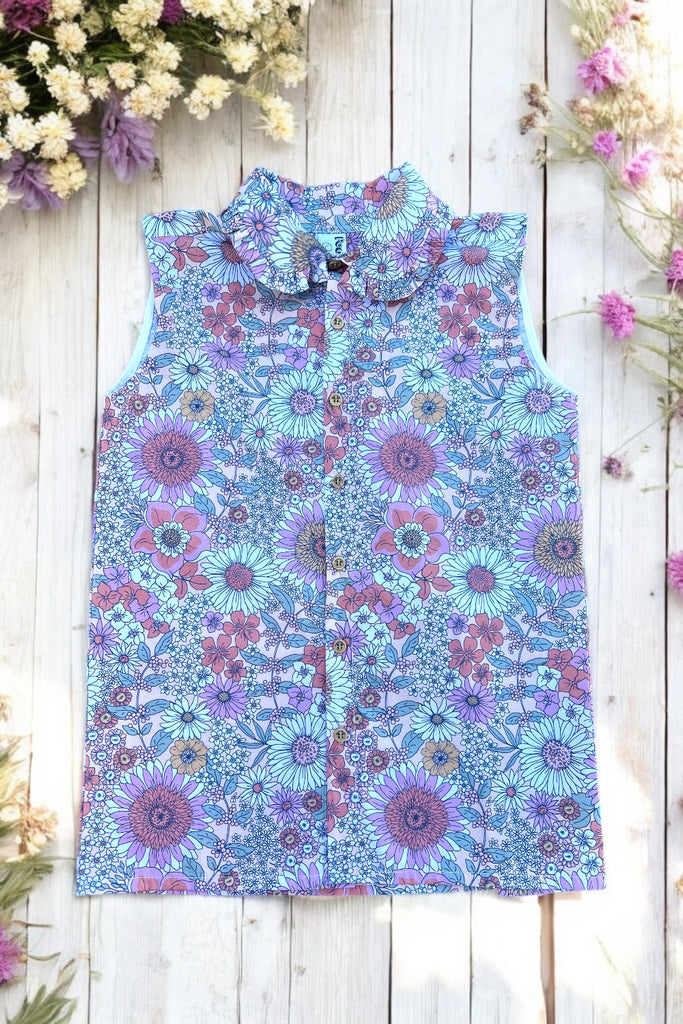 Sleeveless Ruffle Shirt | Sadie Autumn Flowers | OOAK ~ Sz 14