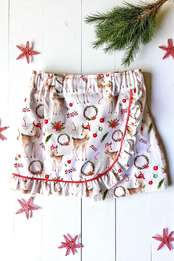 For Bianca ~ Sz 5 | Ruffled Skort | ‘Christmas Deers’ | Generous Fit ~ We Suggest Going Down A Size