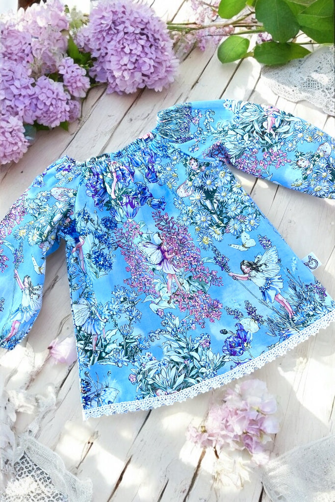 Long Sleeve Seaside Top | Periwinkle Fairies | From the Flower Fairies Collection by Michael Miller Fabrics | OOAK ~ Size 0
