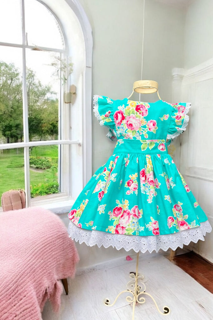 Charlotte Emma Dress | Flower Sugar in Turquoise | By Lecien | OOP & Hard to Find | OOAK ~ Sz 3