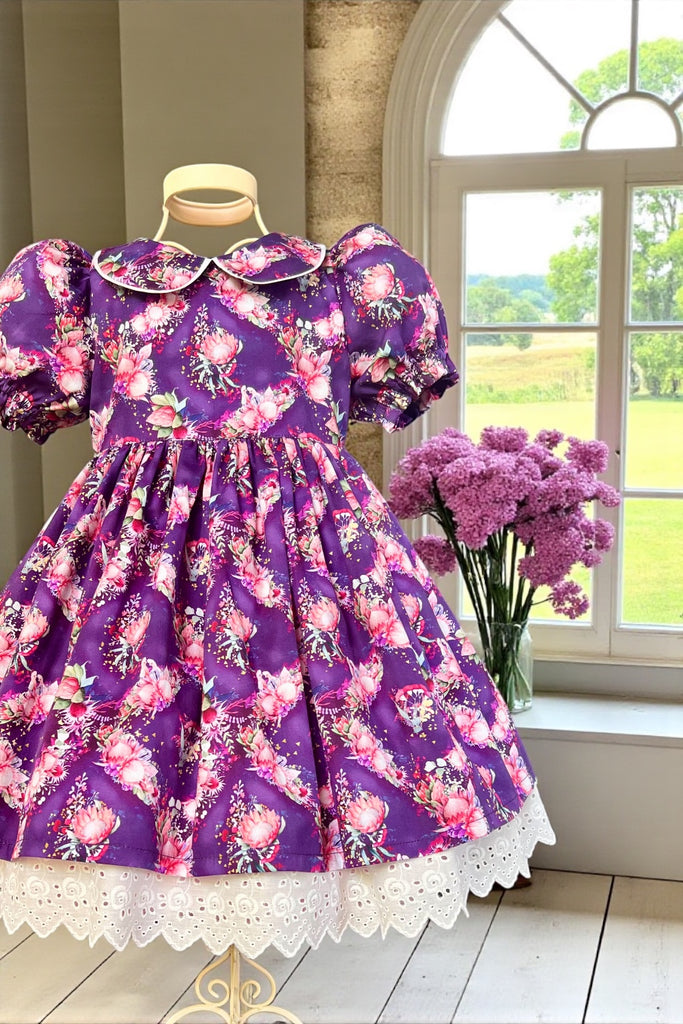 Rose Bay Anglaise Dress
‘Wattle & Wildflowers’
In Purple
OOAK ~ Sz 5