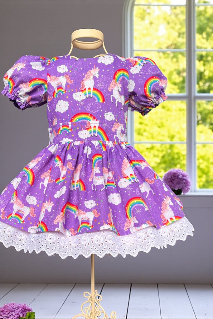 Puff Sleeve Anglaise Dress | ‘Unicorn Dreams’ ~ Sz 2