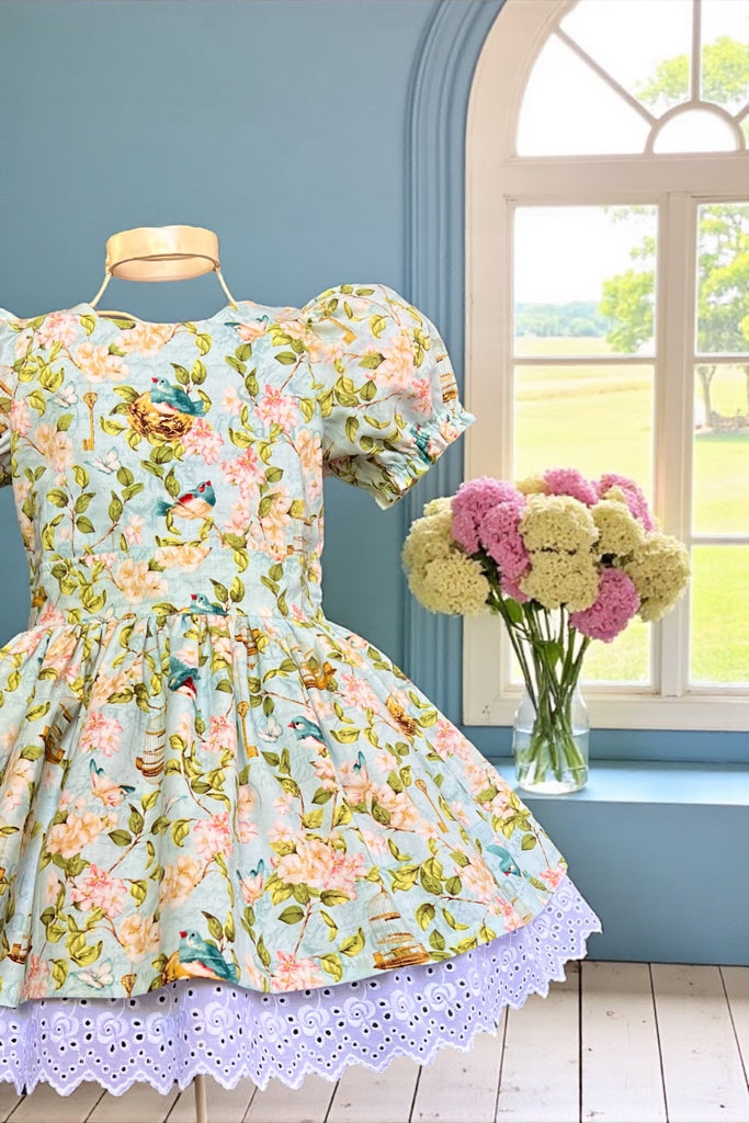 Puff Sleeve Anglaise Dress
‘Secret Garden’ 
By Wilmington Prints
OOAK ~ Sz 3