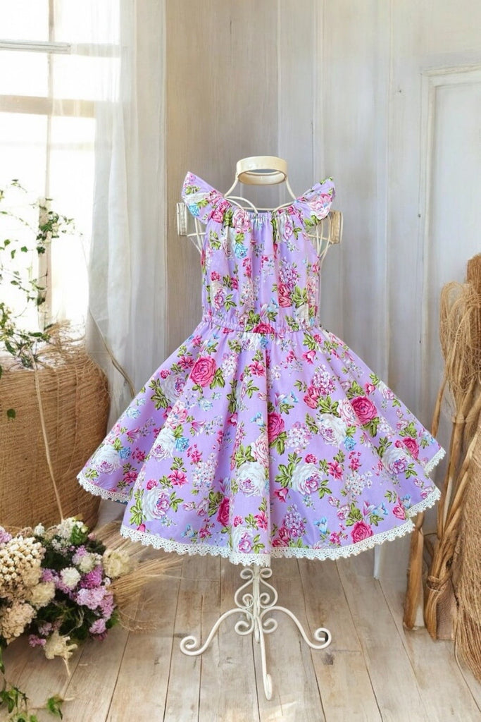 High Waisted Twirling Dress | Floral Dreams in Lavender