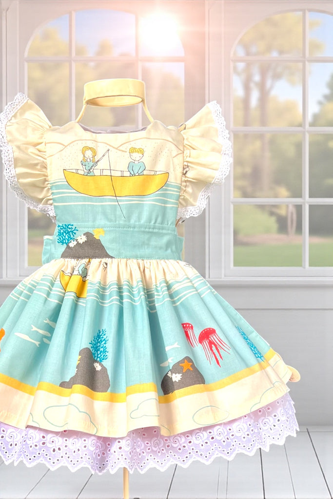 Charlotte Emma Dress
‘Shoreline' 
from the Storyboek Two Collection 
by Eloise Renouf for Birch Fabrics. 
OOP & Very Hard To Find Fabric that fetches $50-$70/m on Etsy
OOAK ~  Sz 2