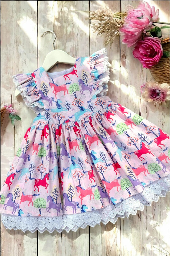 Charlotte Emma Dress | Fun by Timeless Treasures (horses) | OOAK ~ Sz 2