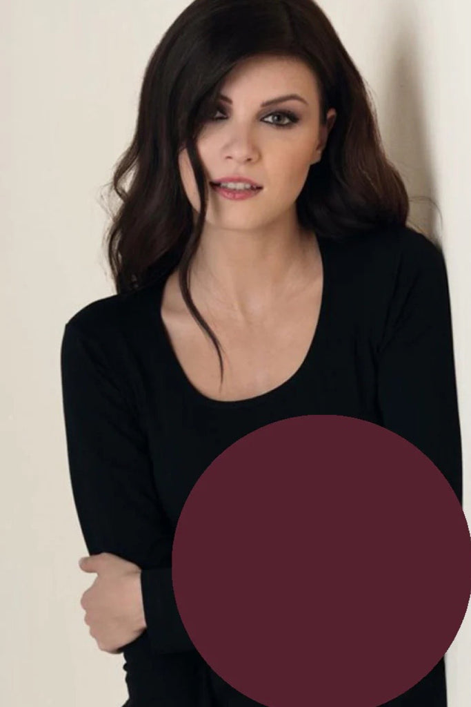 Ladies Luxe Seamless L/S Scoop Neck Top - Wine
