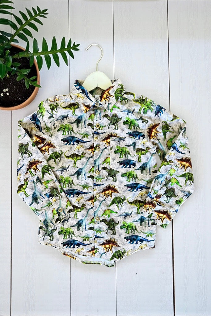 Long Sleeve Button Shirt
‘Dinosaur Planet’
OOAK ~ Sz 7