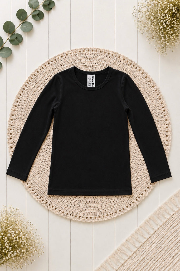 For Anne-Marie ~ Sz 8 & 12 | New 2026 Collection |  Long Sleeve Unisex | Bamboo Tee | Black