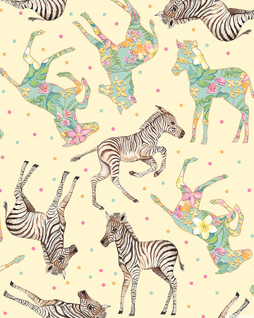 Long Sleeve Seaside Top ~ ‘Flower Zebras’ in Butter Yellow