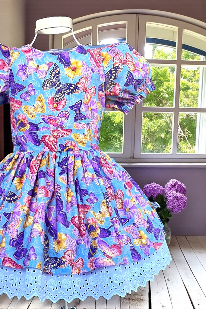 Puff Sleeve Anglaise Dress
‘Fluttering Butterflies’
VIP By Cranston Print Works
OOP, Rare, Very Hard To Find | Sz 3 & 5 Only