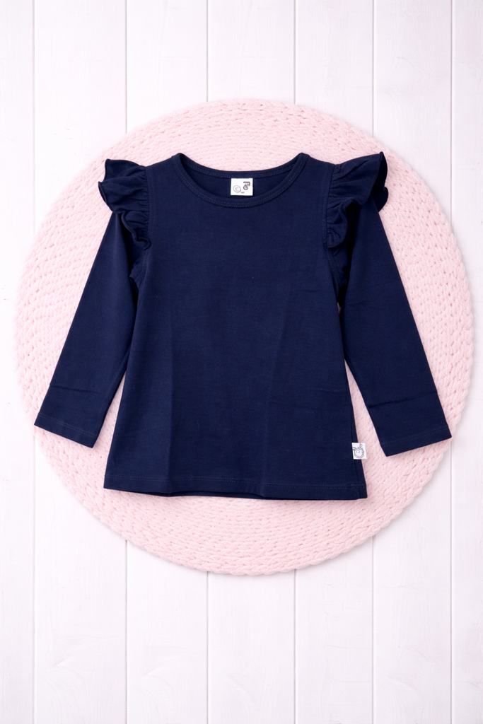 New 2026 Collection |  Long Sleeve Flutter Tee | Navy