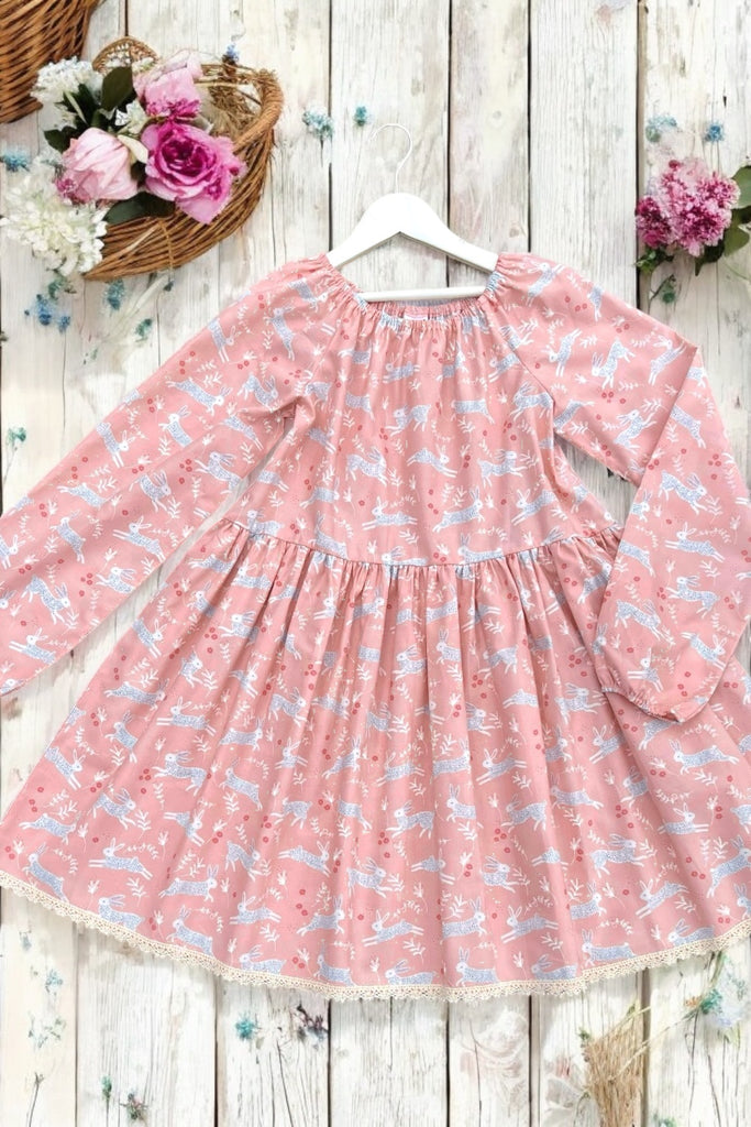 Long Sleeve Vintage Seaside Dress | Bunny Hop in Peach For Dear Stella ~ Sz 10