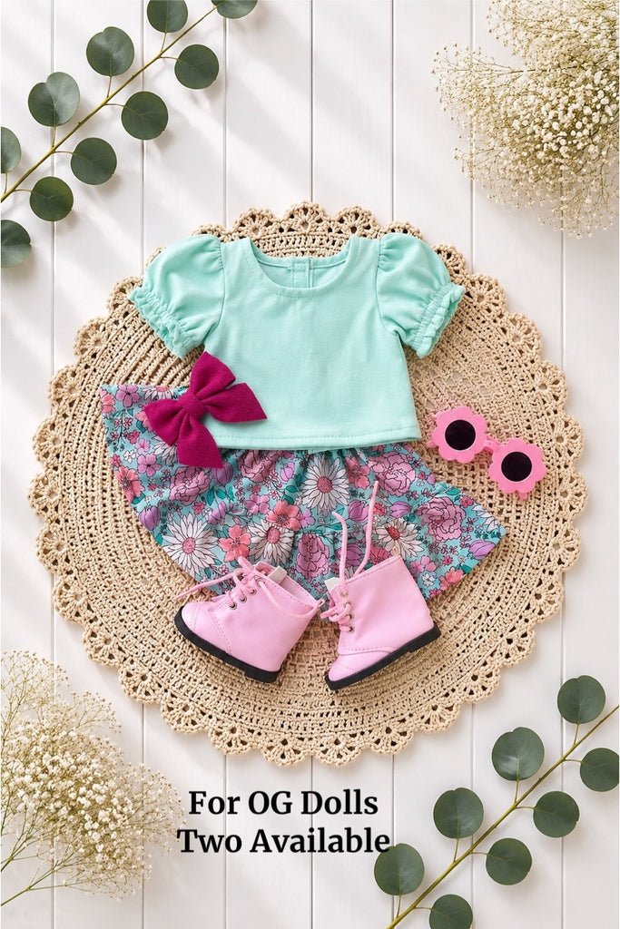 For Donna | Skirt & Bubble Tee + Free Sunnies, Bow Clip & Lace Up Boots | For Our Gen Dolls