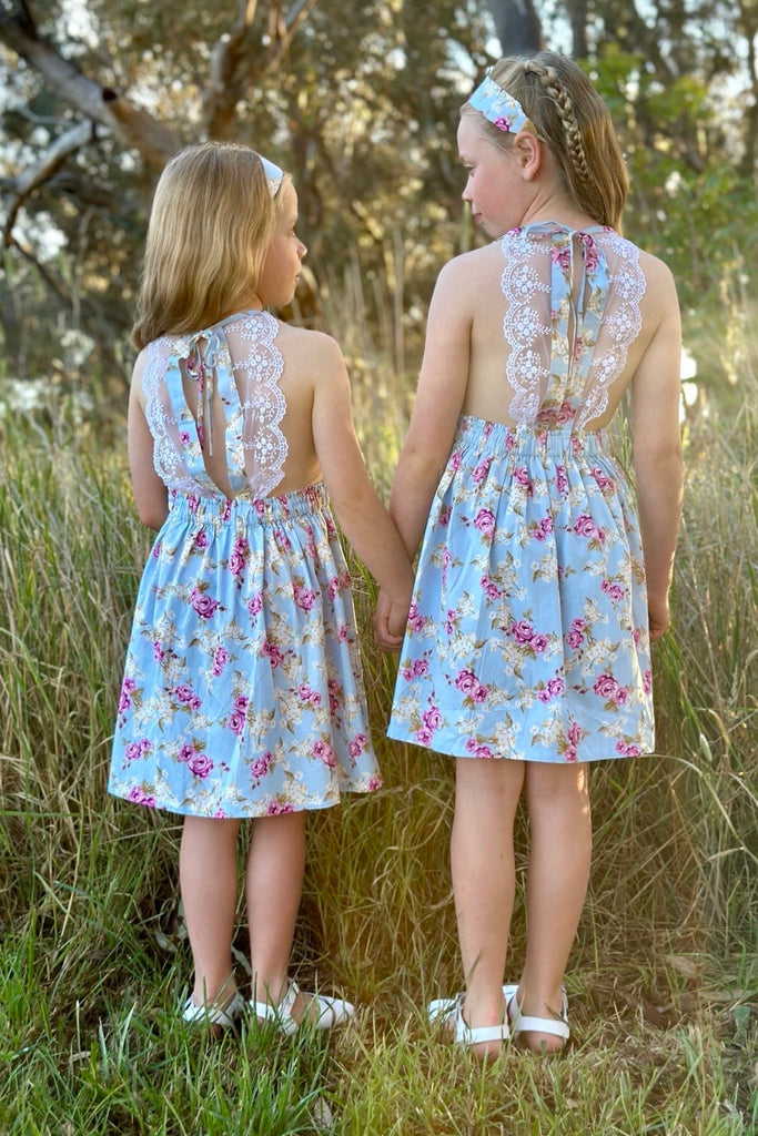 Lace Back Dress - Isla Rose in Sky Blue