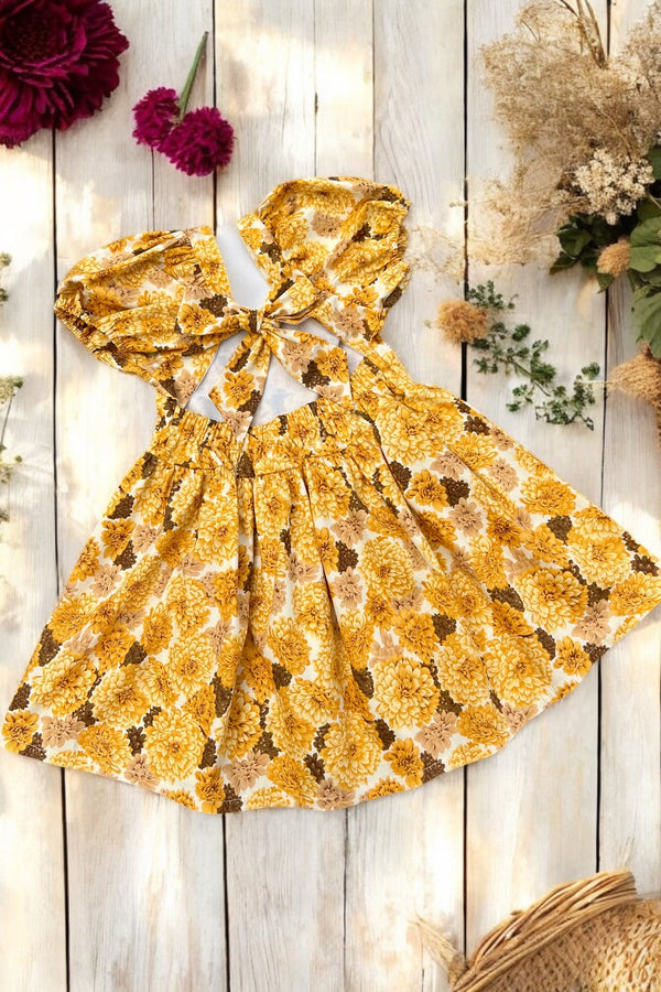 Bow Back Dress | Hydrangea Haven in Gold ~ Sz 5