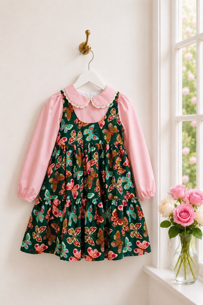 Bayview Dress | ‘Butterflies’ | From the Folk Flora Collection | 
By Caroline Alfreds
For 4 Wishes Fabric ~ Sz 4,8