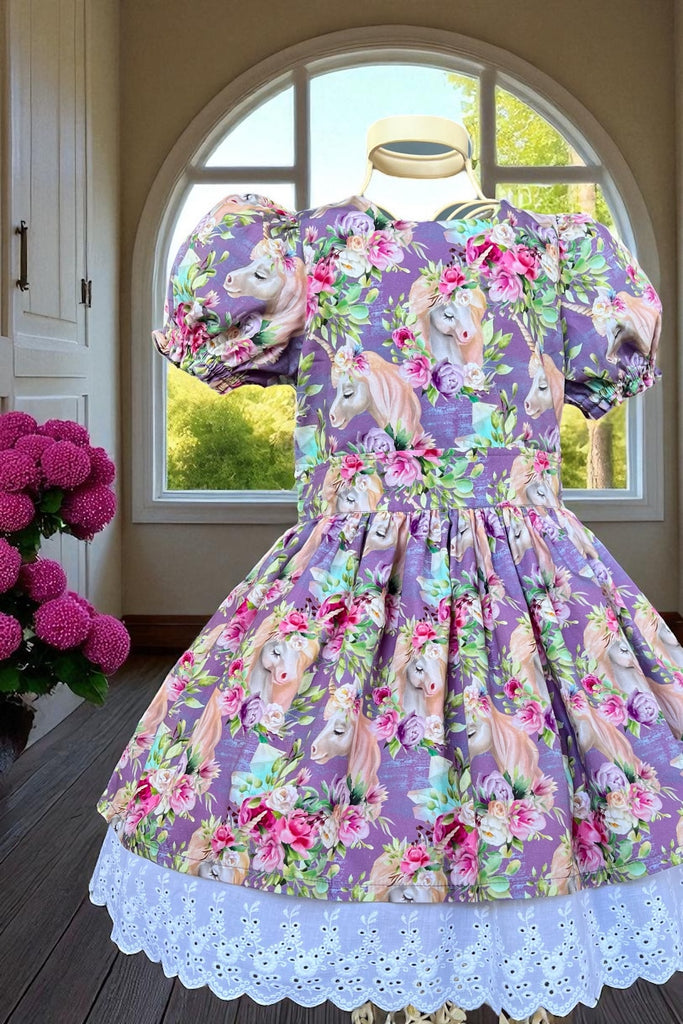 For Donna ~ Sz 8 | Puff Sleeve Anglaise Dress
‘Blossoms of the Lavender Unicorn’