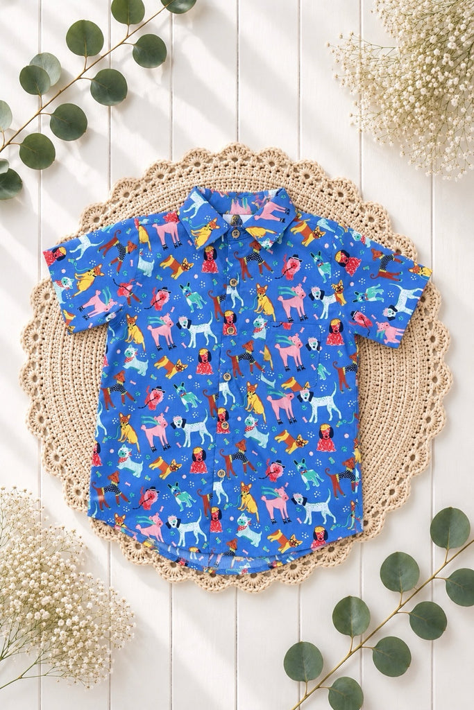 Button Shirt | ‘Happy Dogs’ | Sz 8