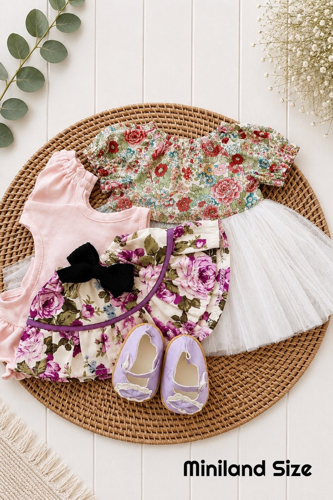 For Dee Atkins | Dolly Tulle Dress, Skirt & Tee + Free Bow Clip & Shoes
For Miniland Dolls