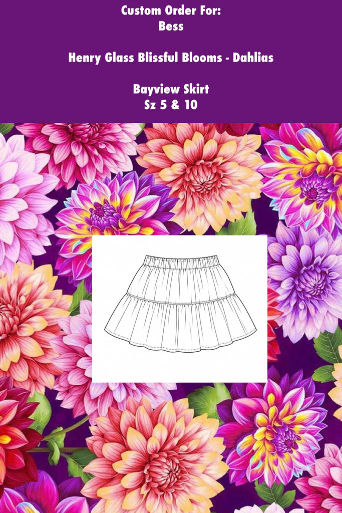 For Bess | Bayview Skirts ~ Sz 5 & 10 | Henry Glass Blissful Blooms ~ Dahlias