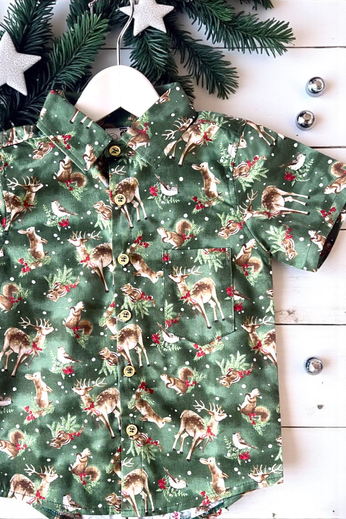 For Anne-Marie ~ Sz 8 | 🎄Christmas🎄 Button Shirt ‘Woodland Critters’  By Danielle Leone For Wilmington Prints