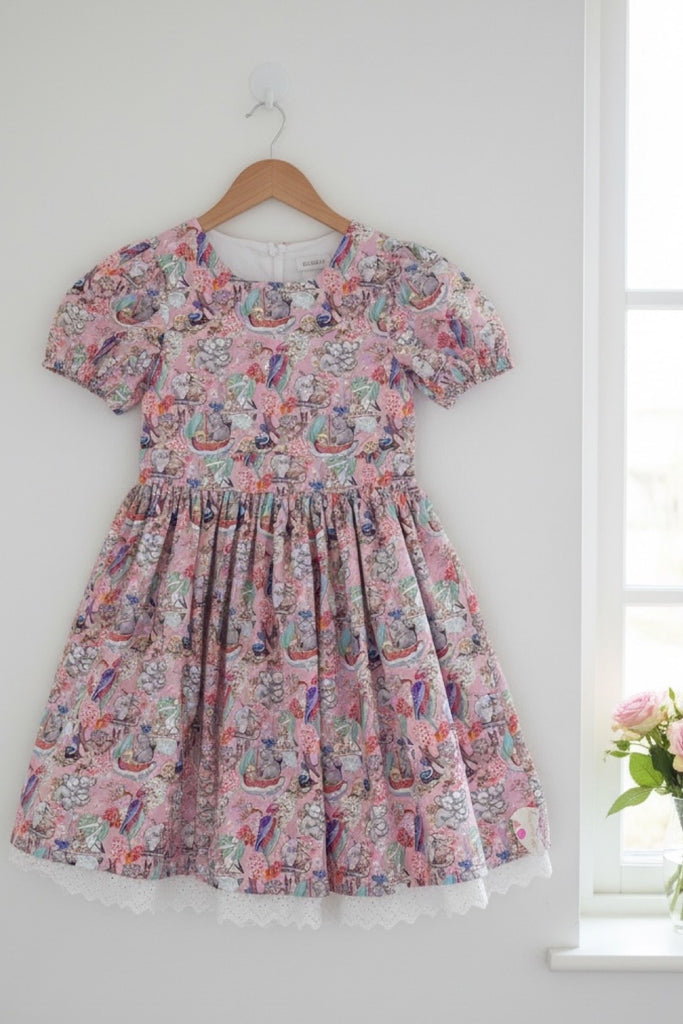 Puff Sleeve Anglaise Dress | ‘Gumnut Aussie Adventure’ by May Gibbs in Dusty Pink | Sz 10