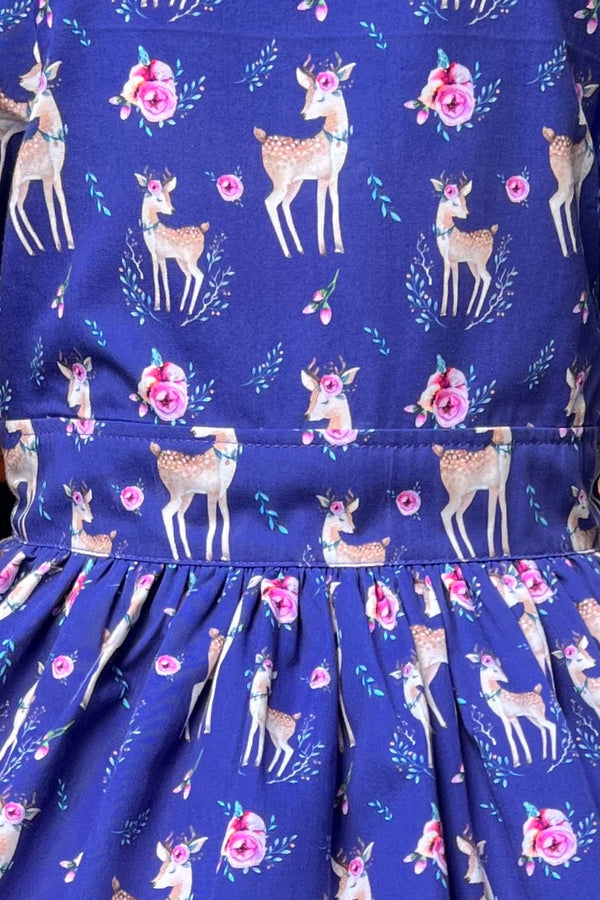 Long Sleeve Anglaise Dress | ‘Floral Deers’ ~ Sz 4