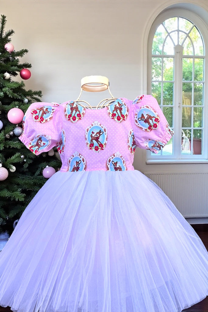 Princess Tulle Dress
‘Retro Deer’ in Baby Pink 
by Holland House - Very Rare Dutch Fabric ~ Sz 6