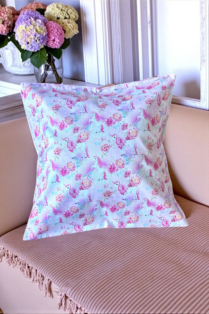 For Kimberley | Cushion Cover | ‘Prancing Unicorns’ in Pink