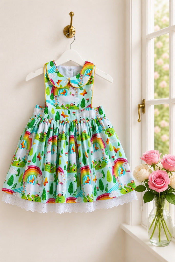 For Gabi | Monaco Dress 
‘Magic Garden’ from the Rainbow Unicorns Collection | Sz 4