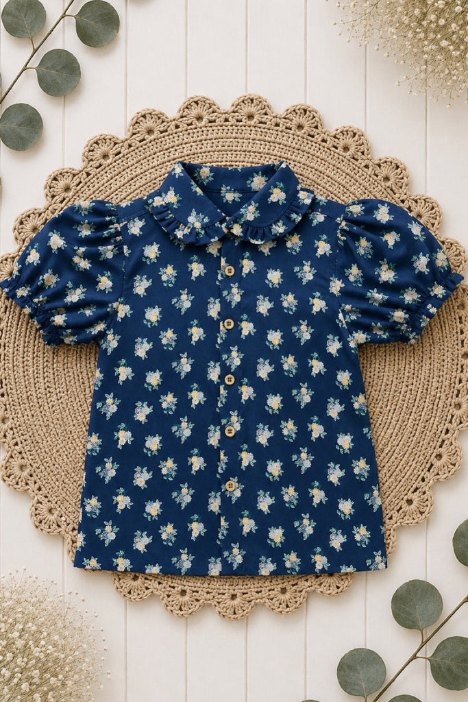 For Rynae | Sz 10 & 12 | Cambridge Blouse ‘Kyoto Posy’ in Navy From The Emporium Collection by Liberty of London (Lasenby Cotton)