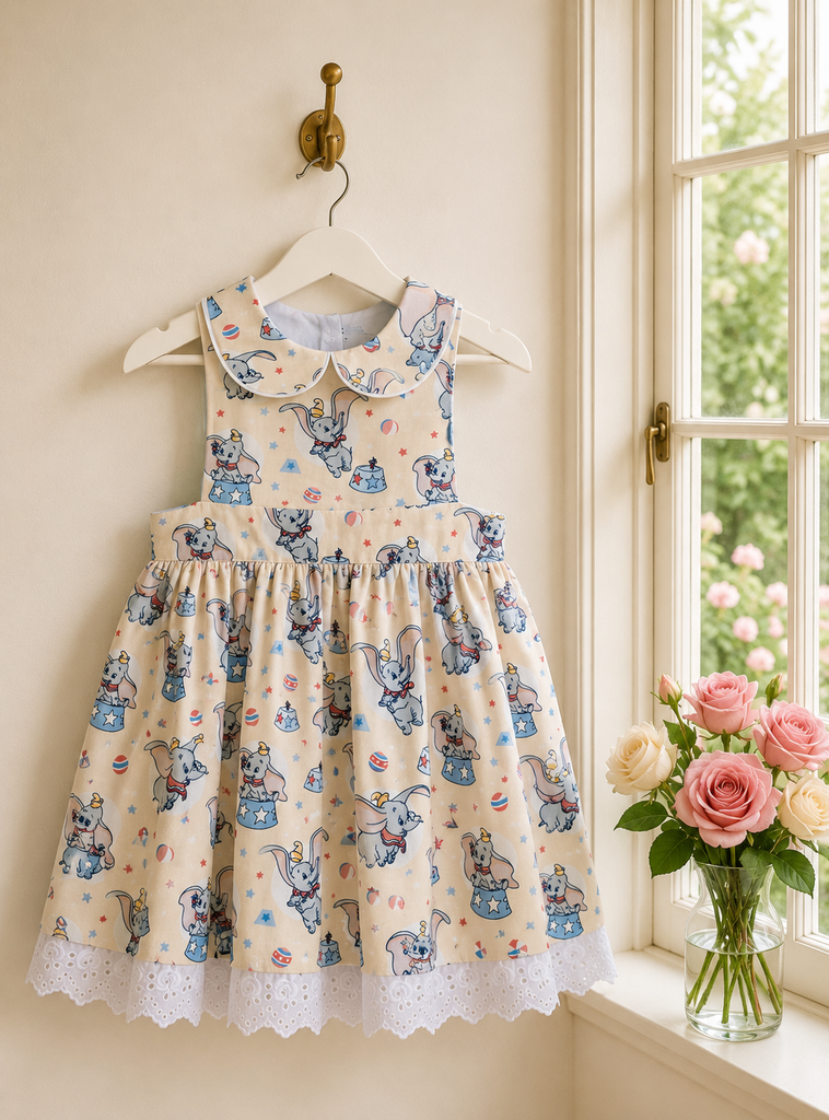 Monaco Dress
‘Dumbo’ in Buttercream Yellow | Licensed Disney Fabric | Sz 3,5,7