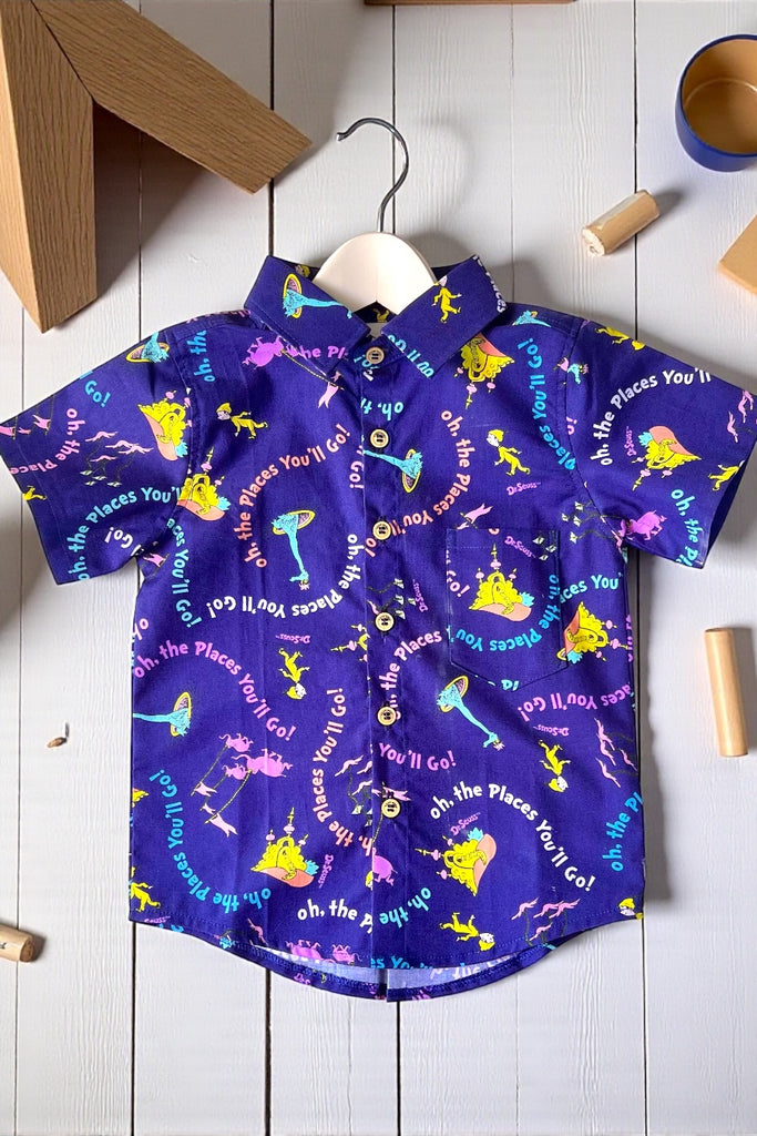 For Vanessa ~ Sz 5 | Button Shirt ‘Oh the places you’ll go’ Dr Seuss
