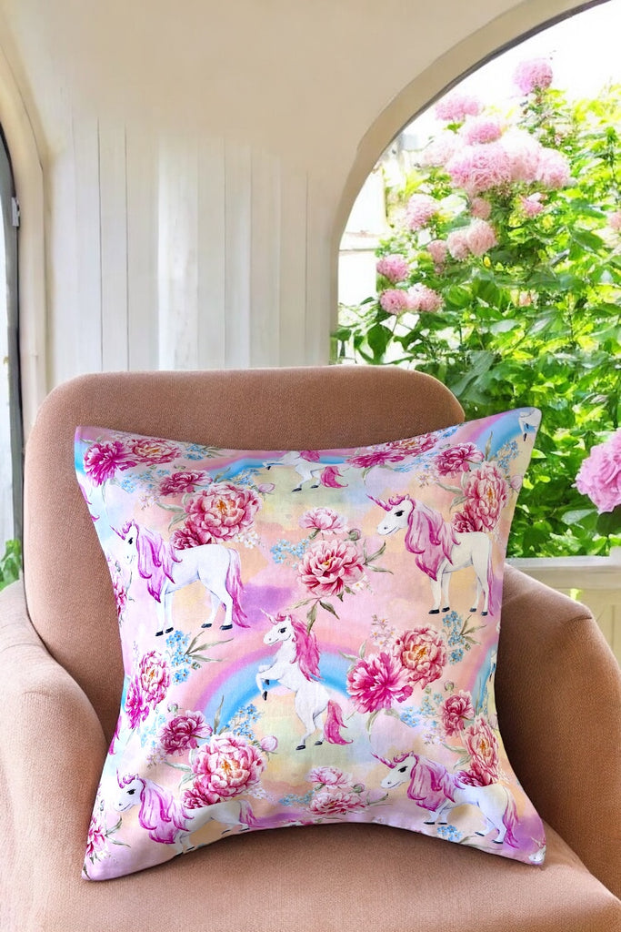 Cushion Cover
‘Prancing Unicorns’ | Pastel Rainbow | OOAK