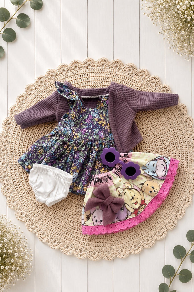 For Bess | Dolly Dress, Skirt, Cardi & Undies + Free Sunnies & Bow Clip
For Miniland Dolls