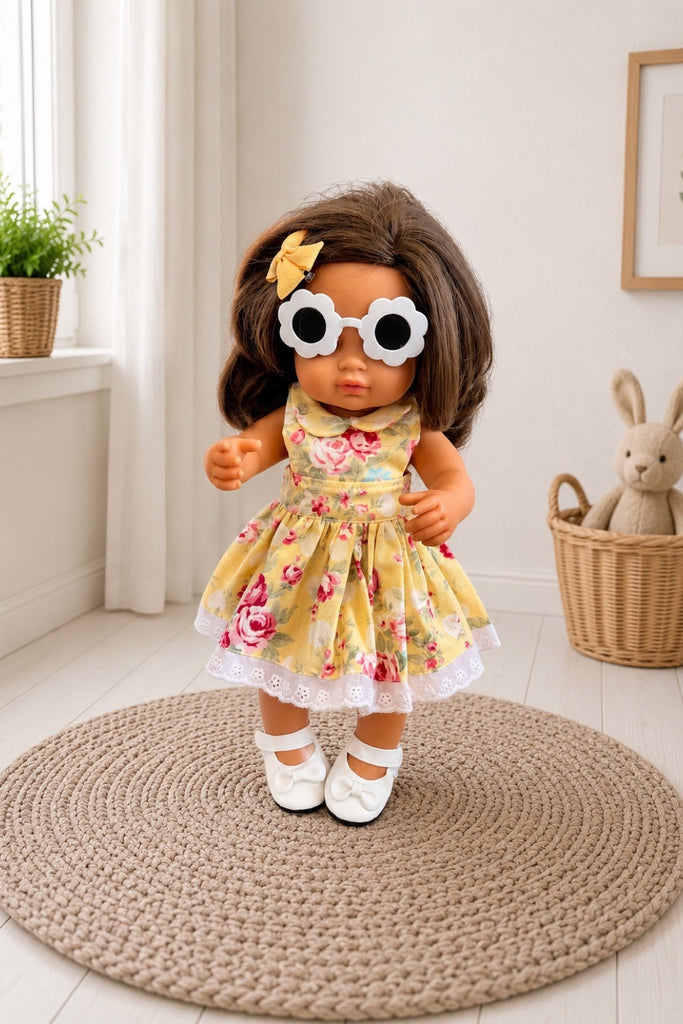 For Dee | Dolly Dress + Free Bow Clip, Sunnies & Shoes  
For Miniland Dolls