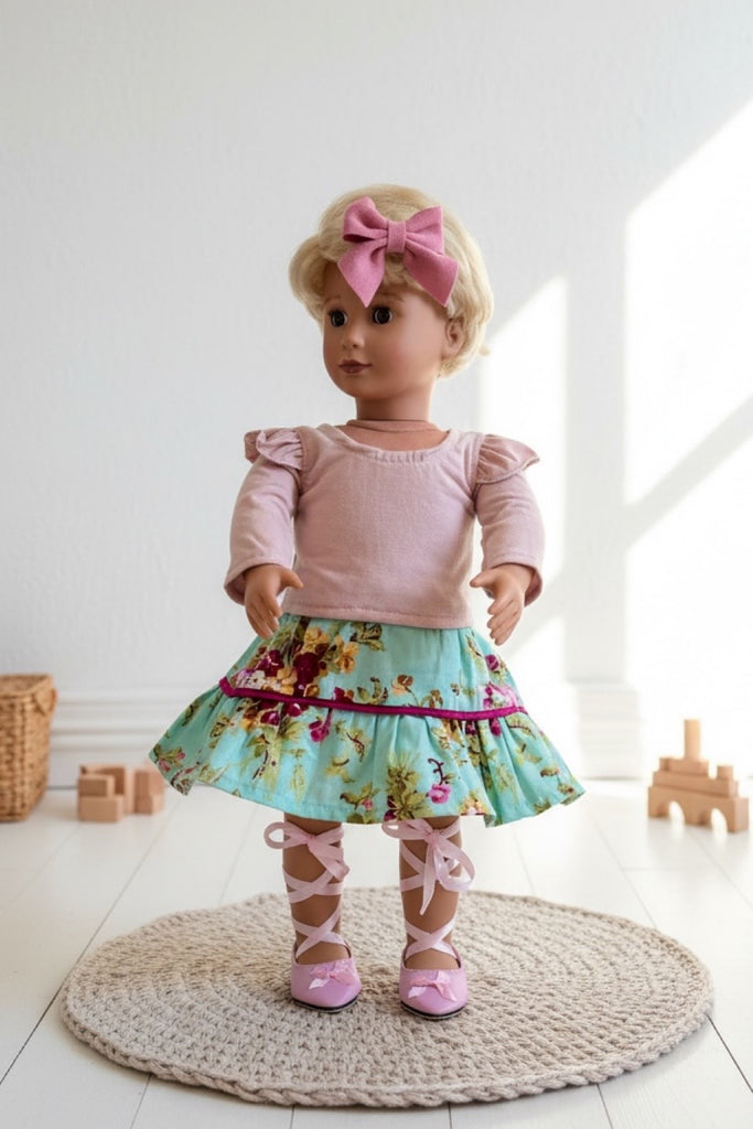 For Bess | Dolly Skirt & New Bamboo Flutter Tee + Free Ballet Shoes & Hair Clip | For Our Generation Dolls