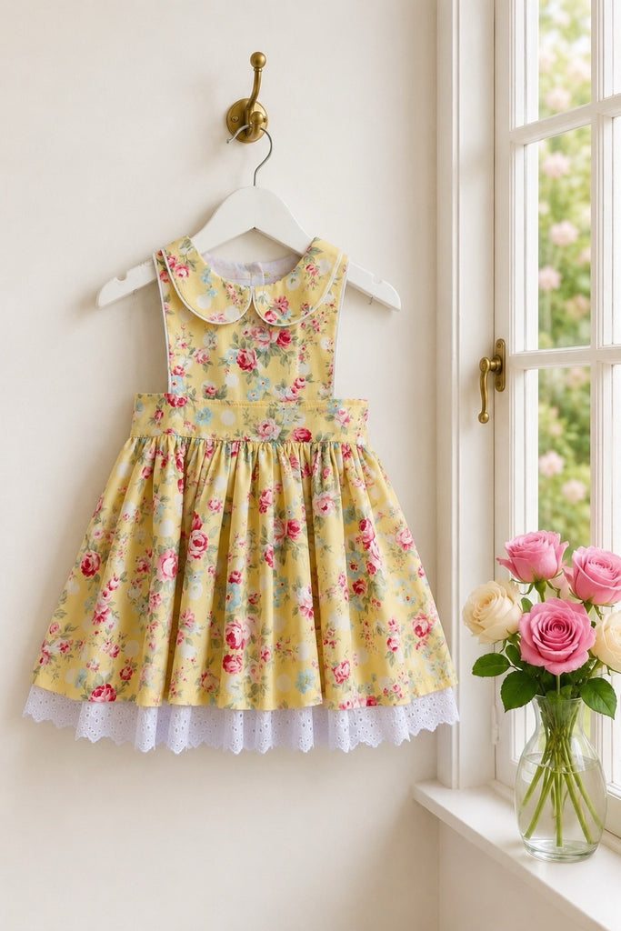 Monaco Dress
‘Roses & Polkadots' in lemon
from the Princess Rose Collection for Lecien - Oop, very rare.