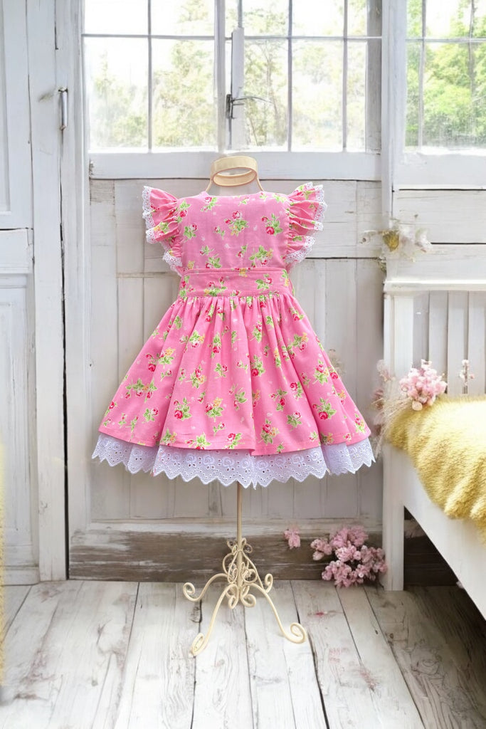 Charlotte Emma Dress | Rosebuds on Pink | Lecien Flower Sugar Collection ~ Sz 4