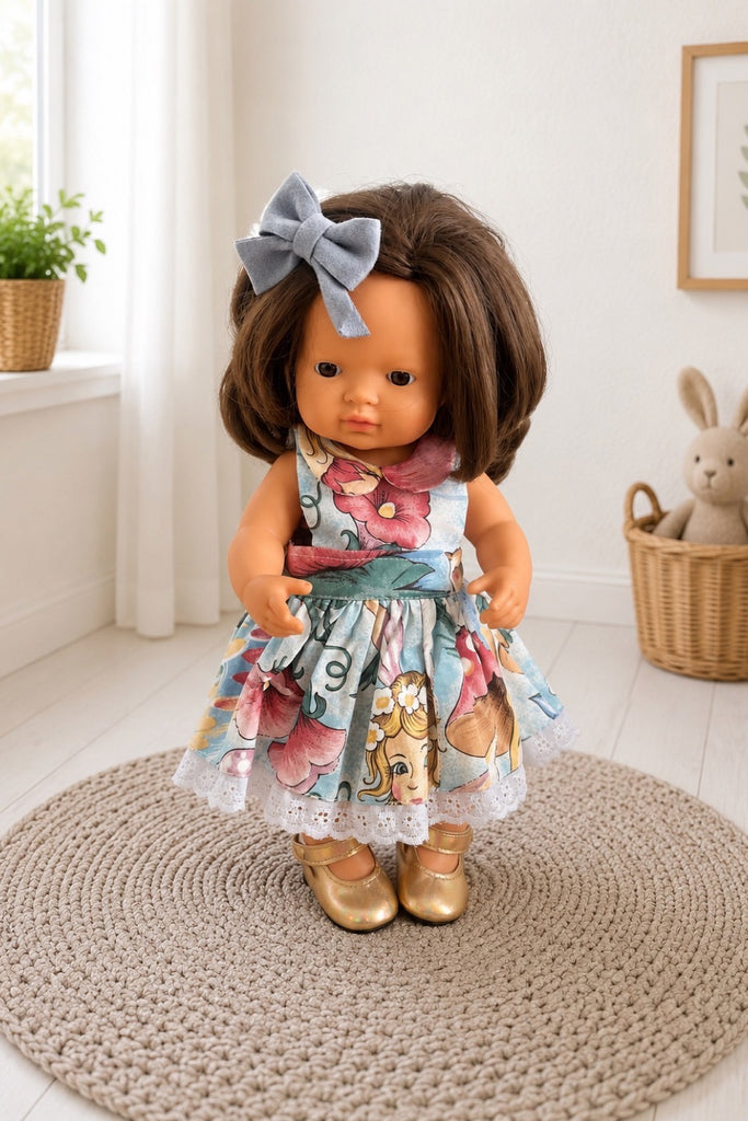 For Vanessa Jensen | Dolly Dress made with rare, Oop & collectible Caprice fabric + Free Shoes & Bow Clip
For Miniland Dolls