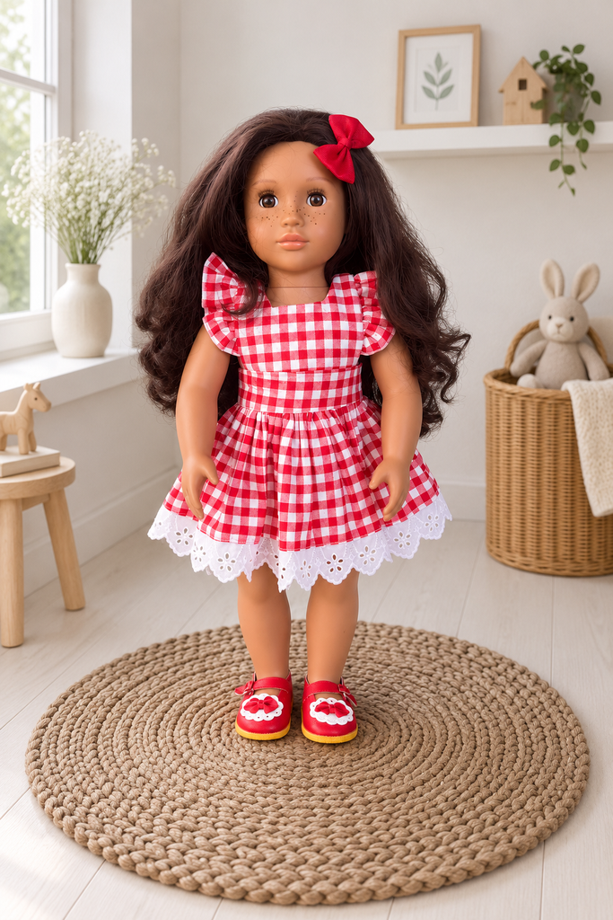 For Belle | Dolly Red Gingham Dress + Free Accessories 
For Our Gen Dolls