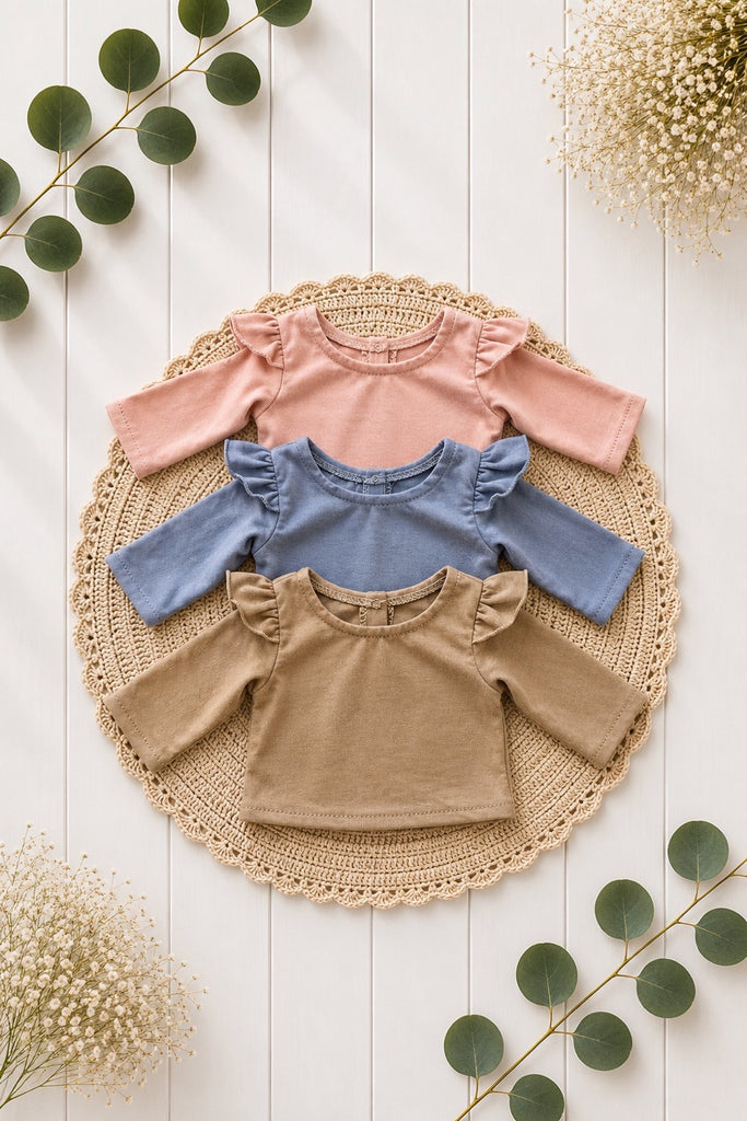 For Bess | Trio of Bamboo Flutter Tees
For Miniland Dolls
(Dusty Pink, Dusty Blue & Oatmeal Latte)